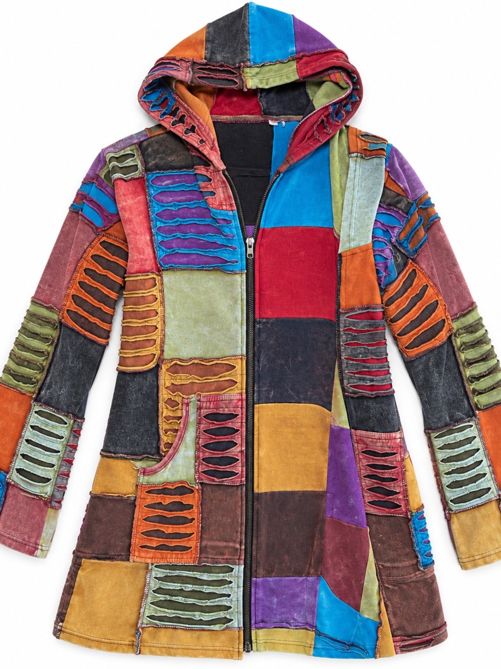 Multicolor Patchwork Hooded 100% cotton  jacket - large